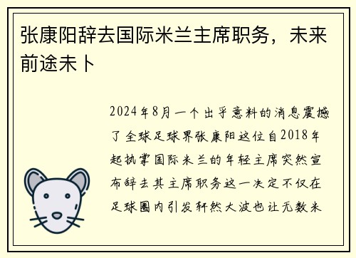 张康阳辞去国际米兰主席职务，未来前途未卜